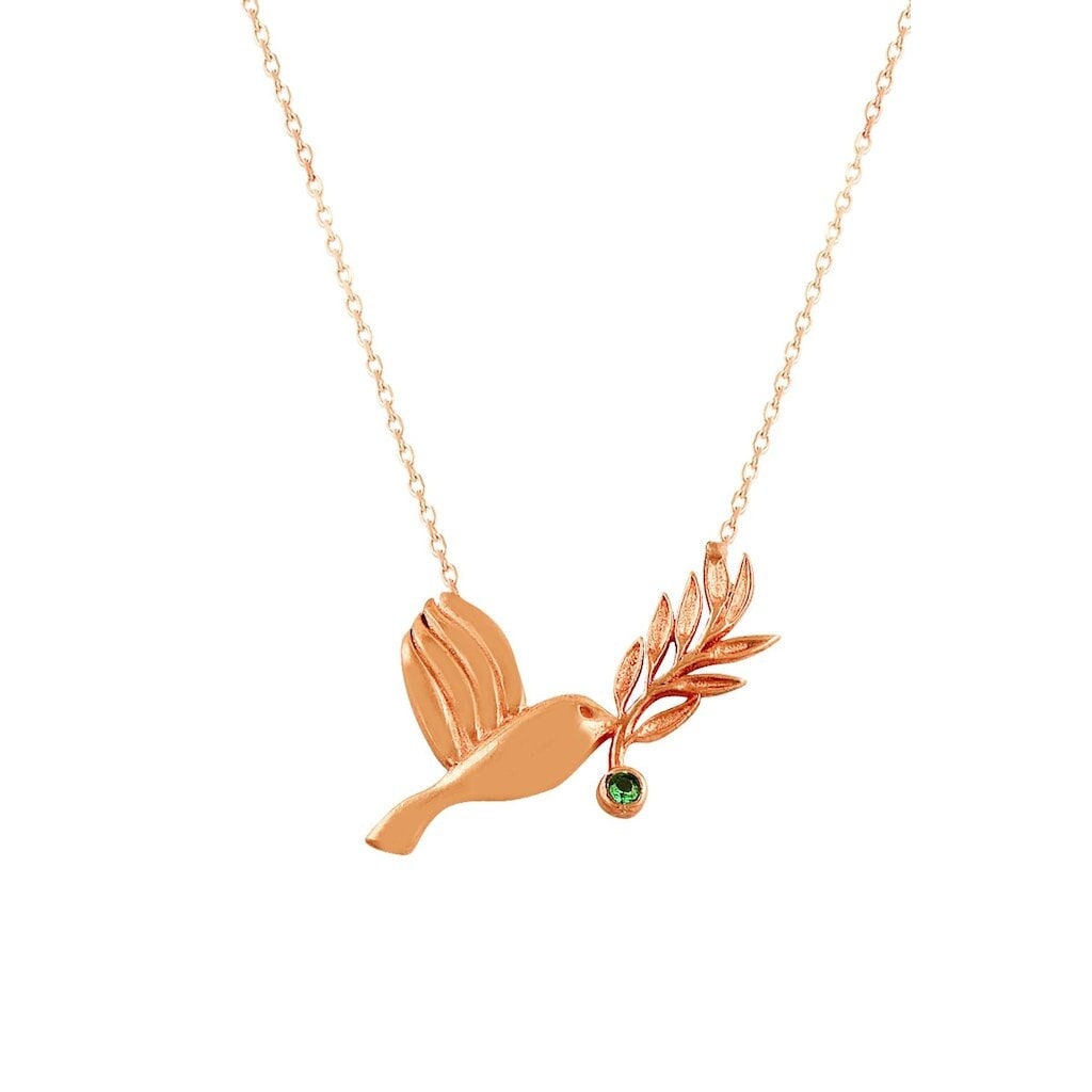 Charming Emerald Bird Necklace in Rose Gold Vermeil Jewelry - Perfect