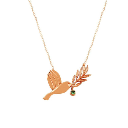 Charming Emerald Bird Necklace in Rose Gold Vermeil Jewelry - Perfect