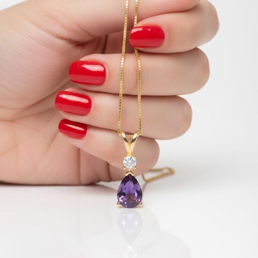 Gold Vermeil Amethyst Necklace - February Birthstone Pendant - Minimalist Jewelry