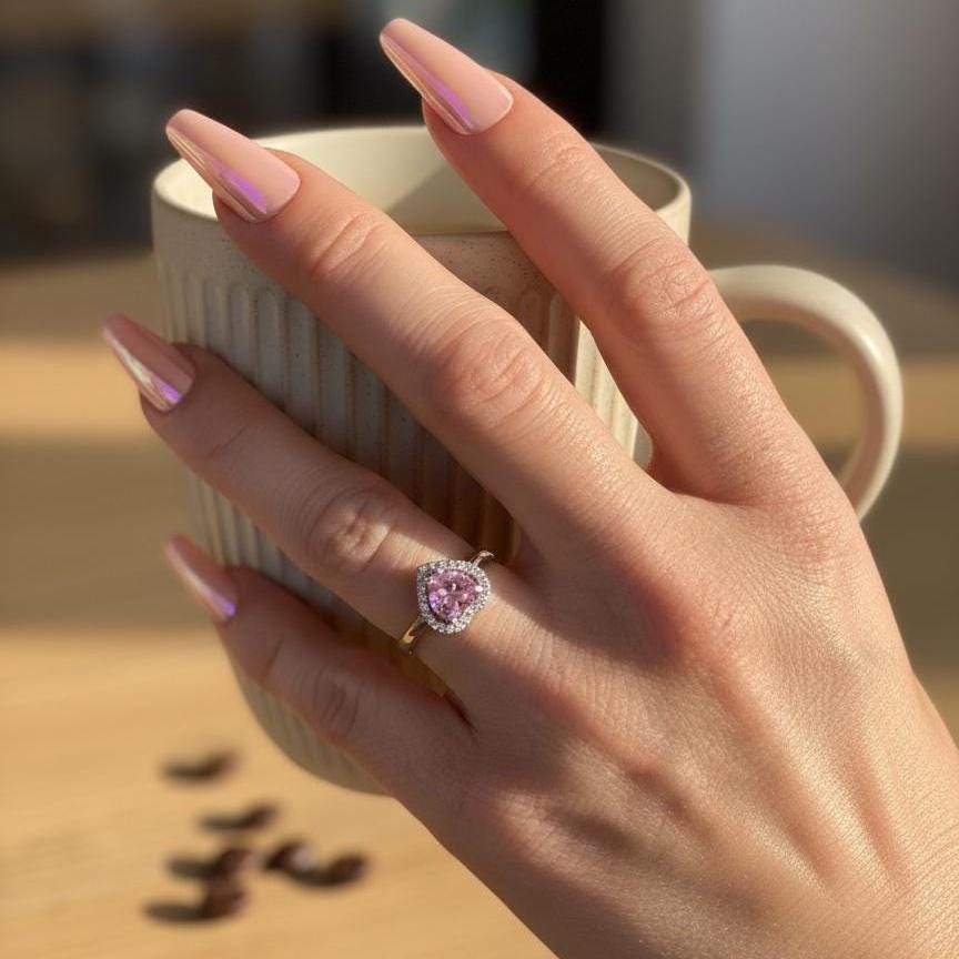Sterling Silver Heart Ring with Pink Tourmaline - Birthstone Jewelry
