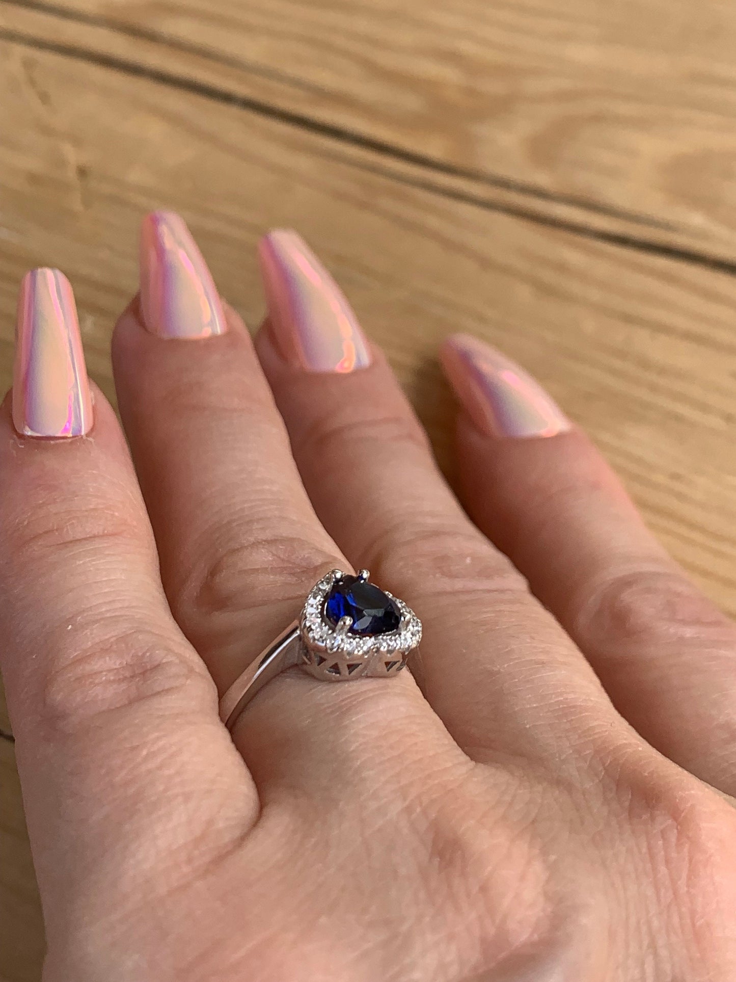 Sterling Silver Adjustable Sapphire Heart Ring -