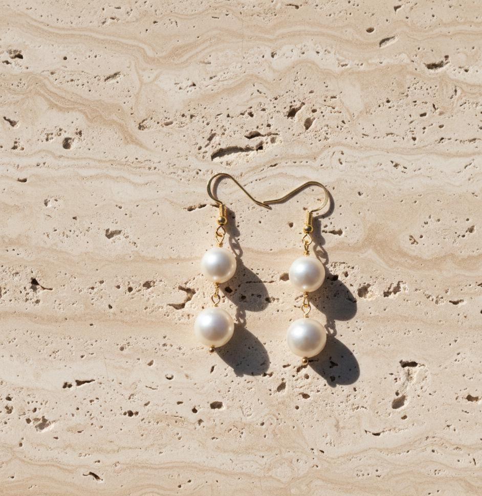 Chic White Pearl Dangle Earrings – Handcrafted Jewelry