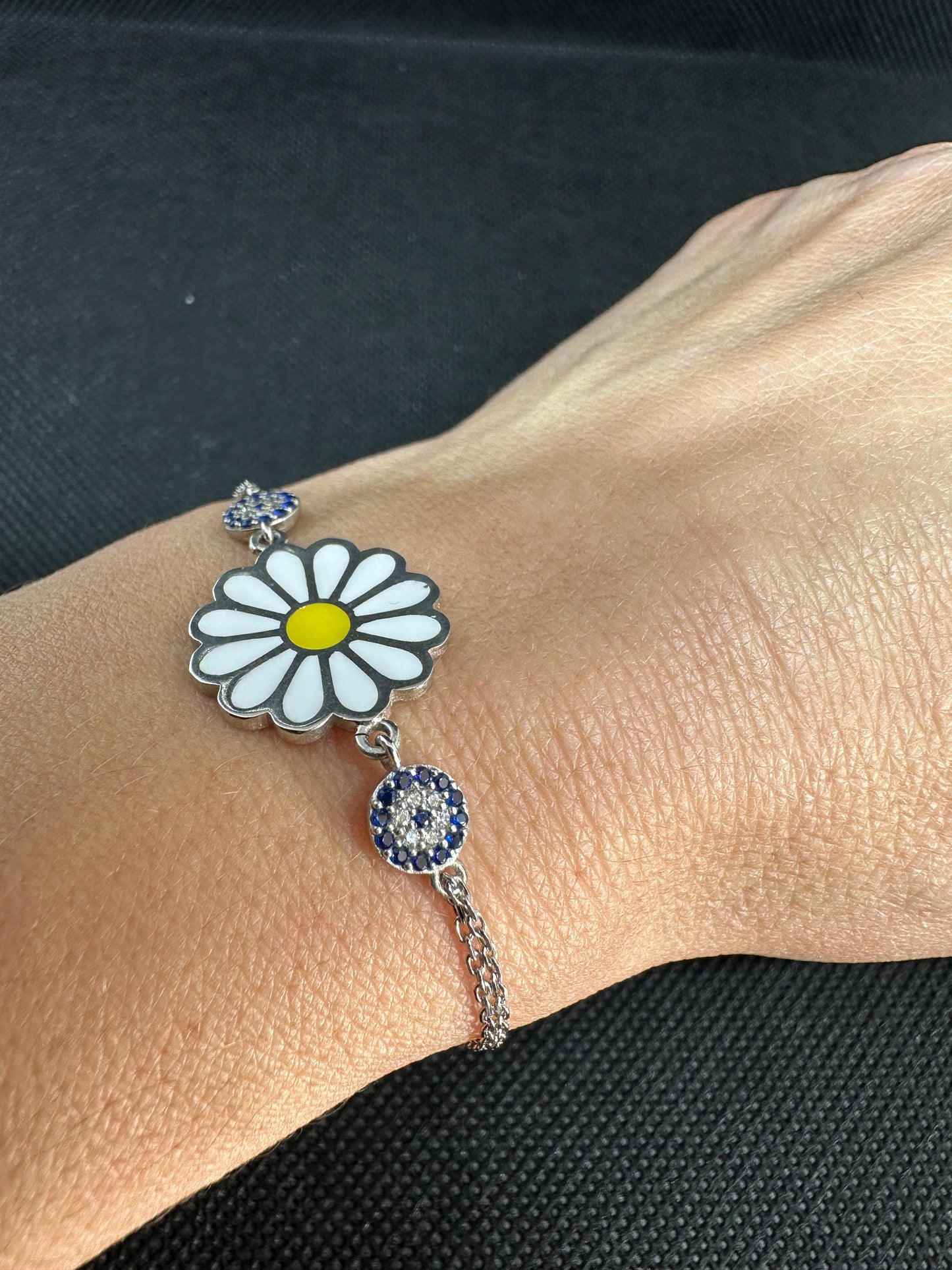 Daisy's Evil Eye Sterling Silver Bracelet - Protection Jewelry Gift