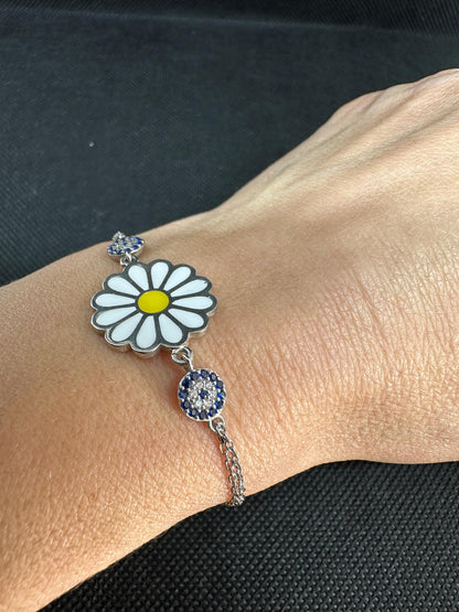 Daisy's Evil Eye Sterling Silver Bracelet - Protection Jewelry Gift