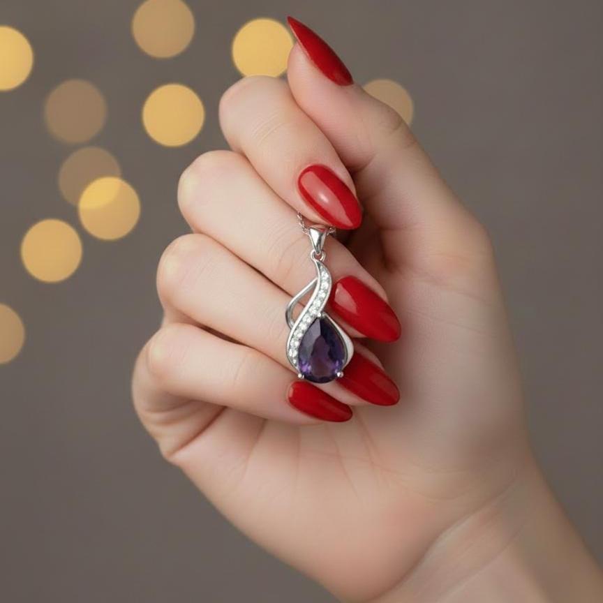 Amethyst Teardrop Necklace – February Birthstone in Sterling Silver