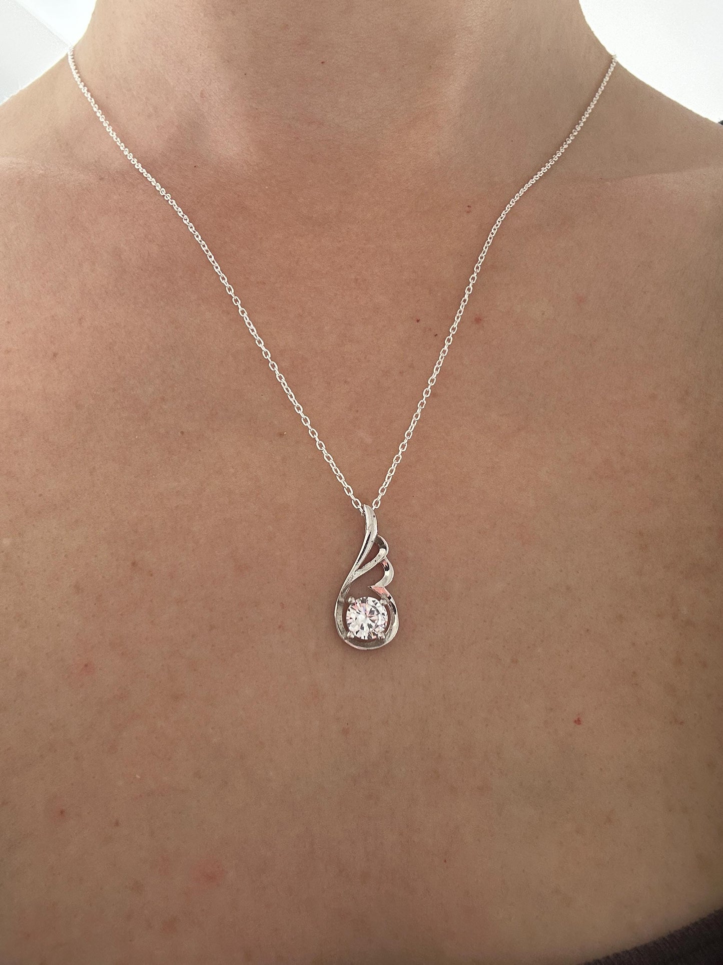 Angel Wing Necklace in Sterling Silver - April Birthstone Necklace -Gift For Her