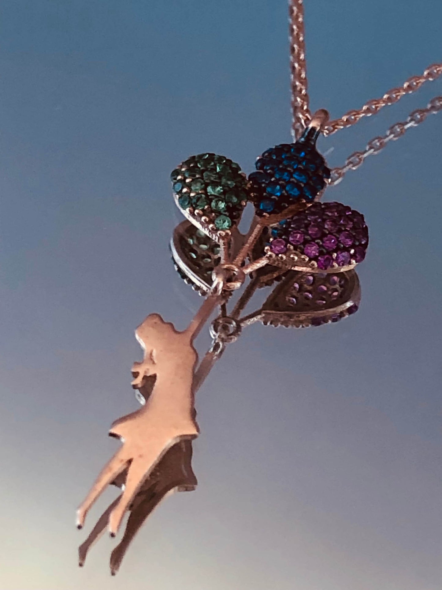 Sterling Silver Balloon Pendant Necklace - Rose Gold Flying Girl with Zircon