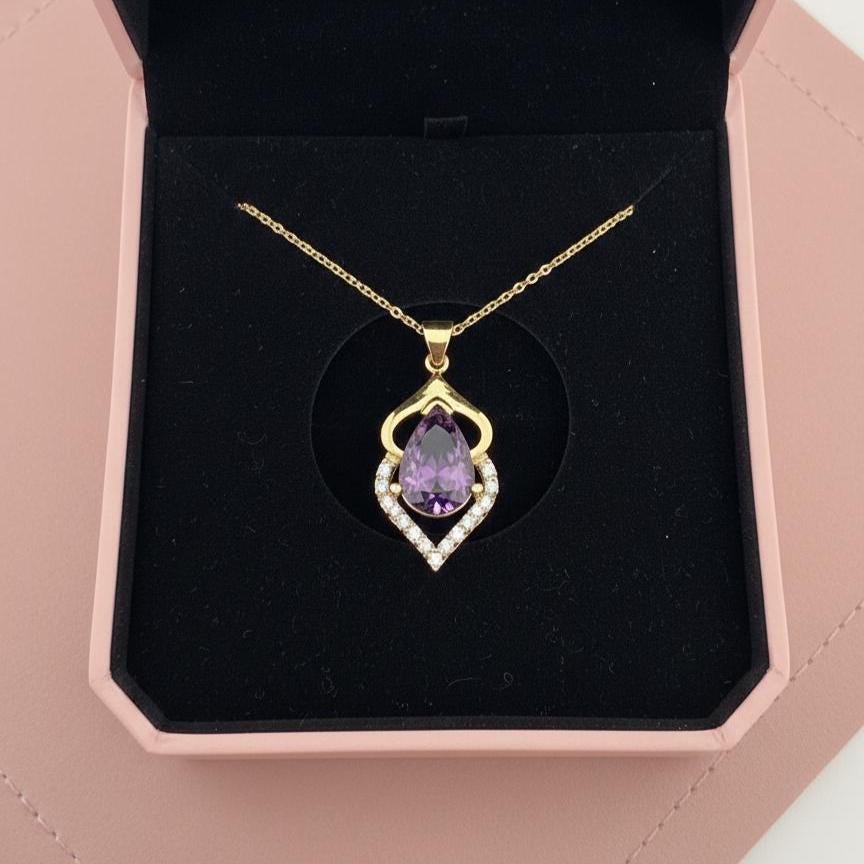 Gold Vermeil Amethyst Pendant Necklace -February Birthstone -