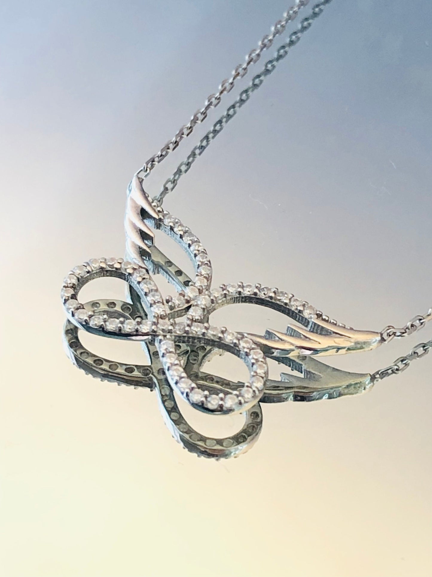 Angel Wing Infinity Necklace - Stunning Sterling Silver Eternity Pendant -
