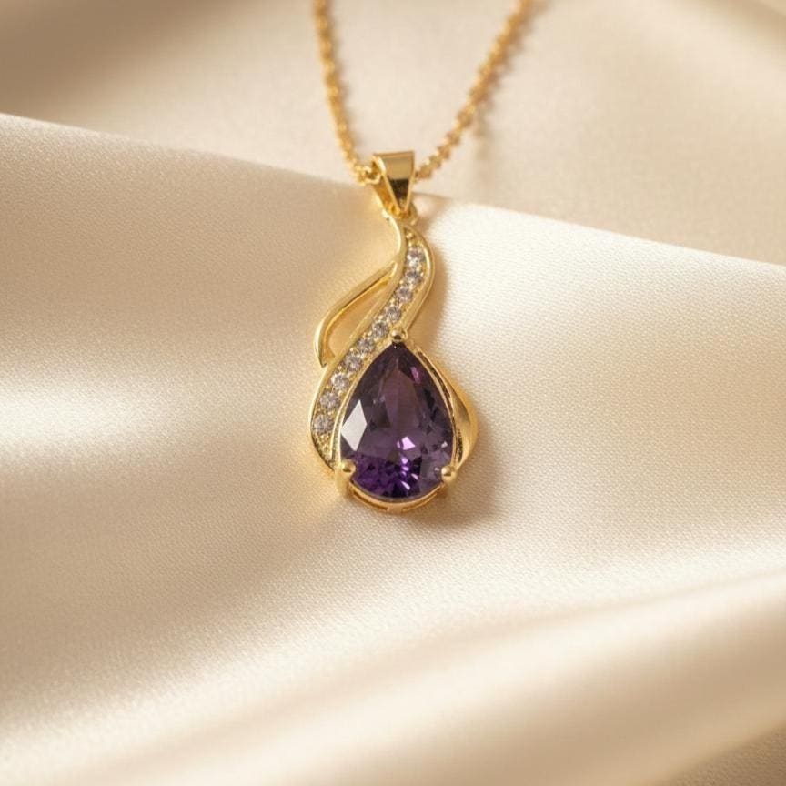 February Birthstone Necklace – Gold Vermeil Amethyst Teardrop Pendant