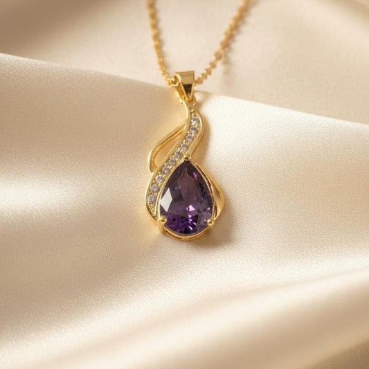 February Birthstone Necklace – Gold Vermeil Amethyst Teardrop Pendant