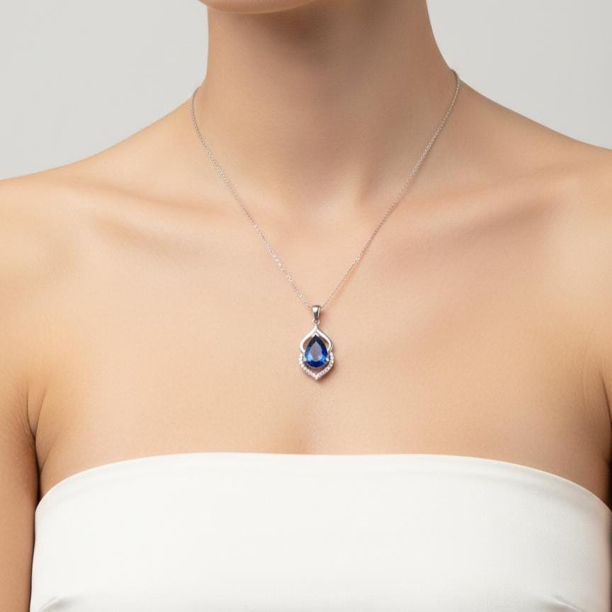 Royal Blue Sapphire Pendant in Sterling Silver - September Birthstone Necklace