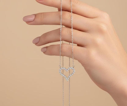 Dainty Sterling Silver Heart Necklace with Sparkling Zircon