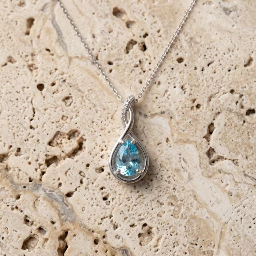 Aquamarine Infinity Necklace -March Birthstone Pendant - Gift For Her