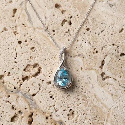 Aquamarine Infinity Necklace -March Birthstone Pendant - Gift For Her