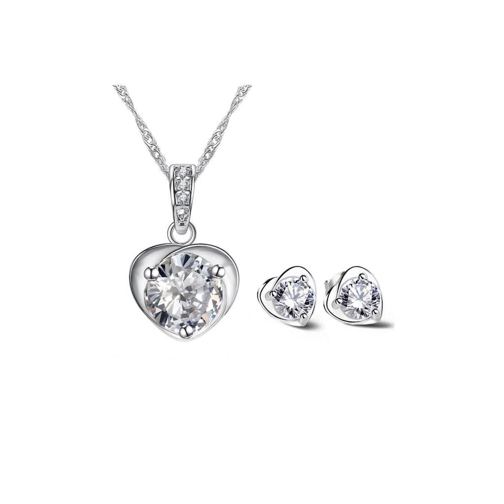 Minimalist Sterling Silver Heart Necklace & Earrings Set -