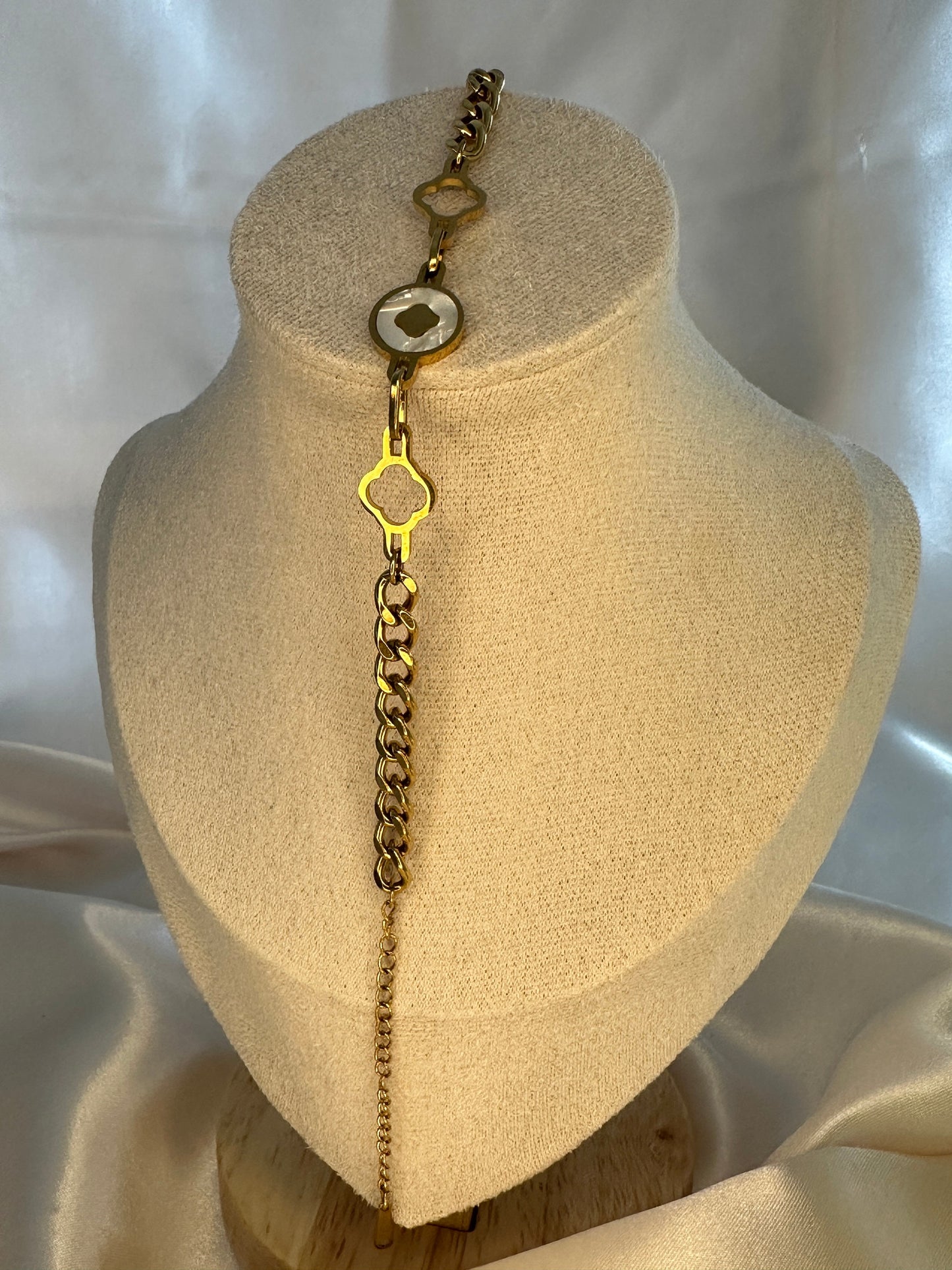 Gold Pearl Clover Charm Bracelet