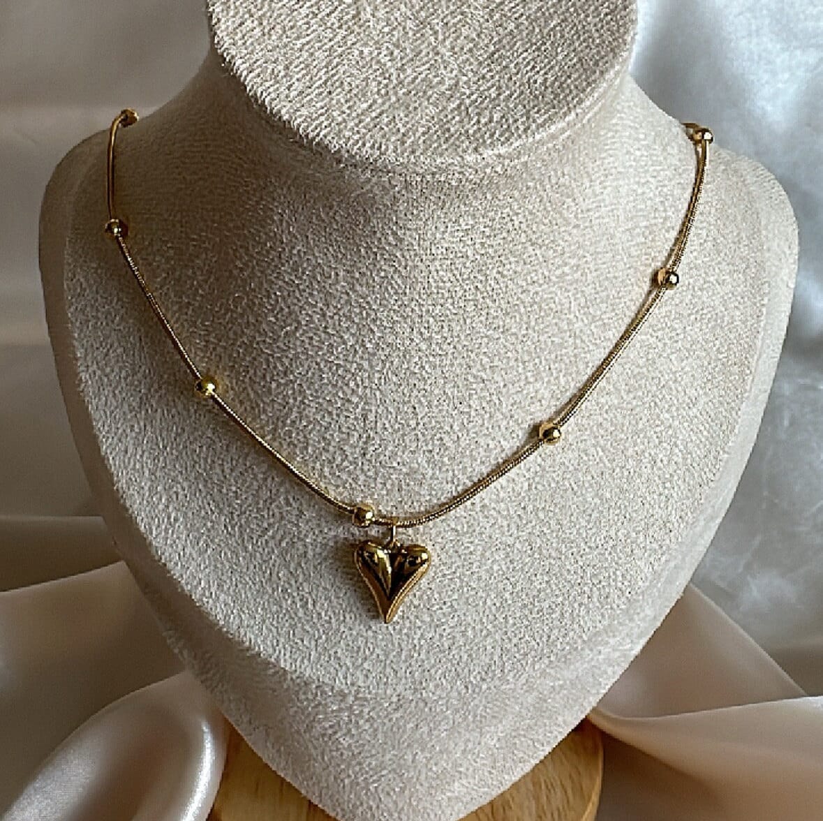 Gold Heart Necklace: Stainless Steel Chain, Tarnish Free