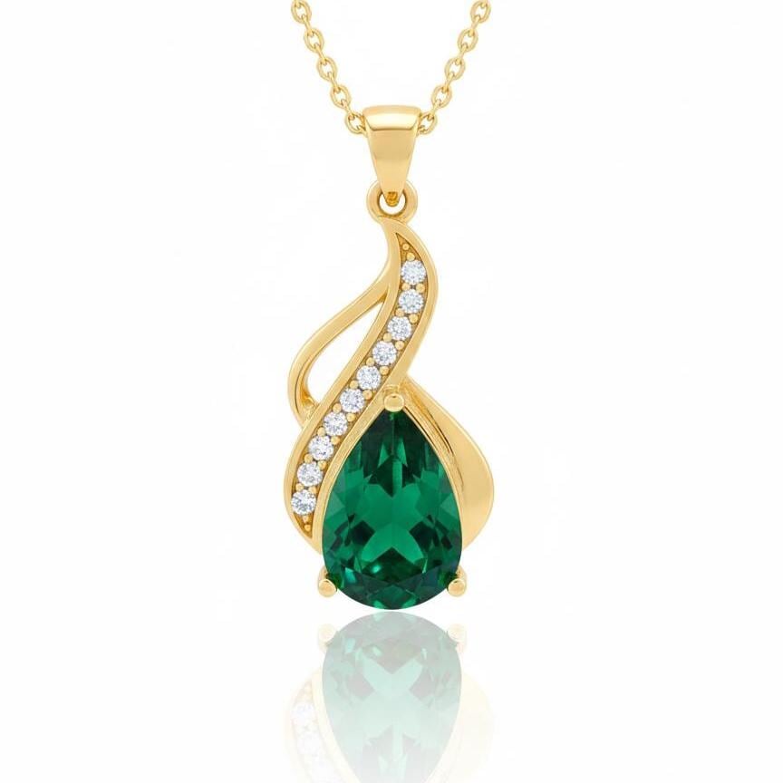 Emerald Teardrop Necklace – Gold Vermeil May Birthstone