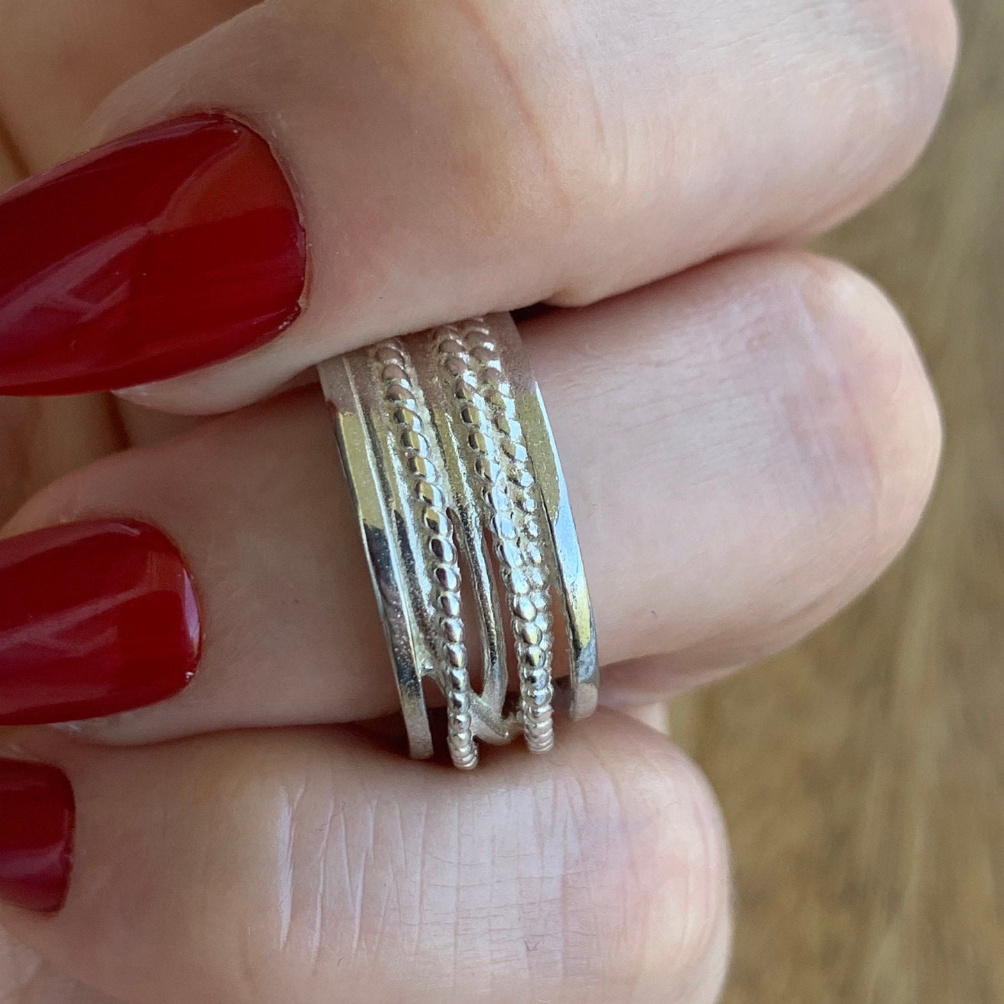 Chunky Sterling Silver Boho Ring – Adjustable Size, Upcycled Silver