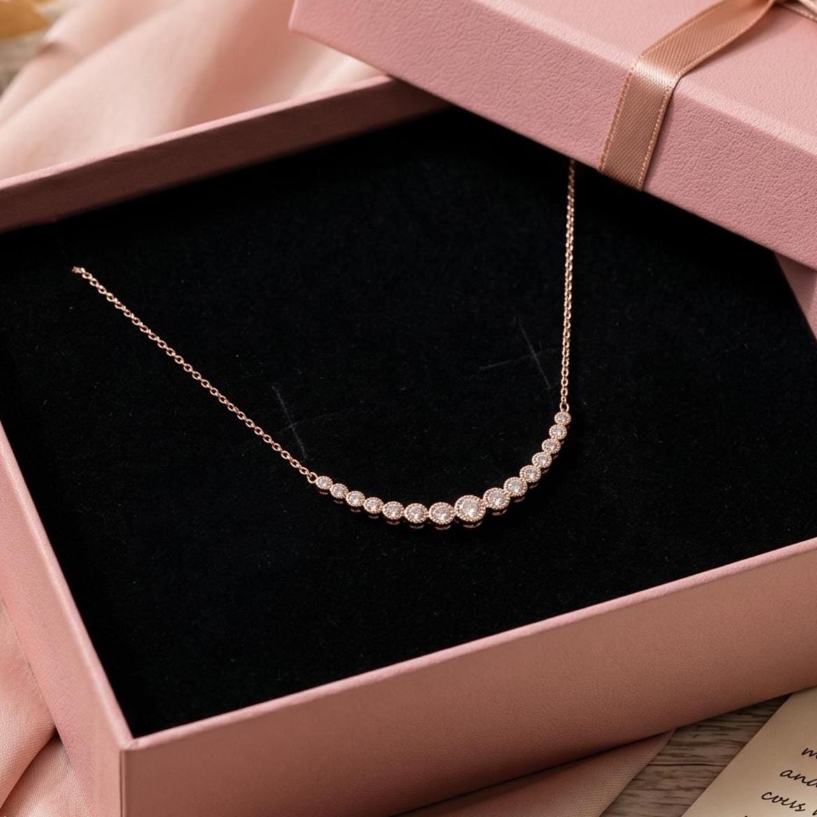 Rose Gold Waterway Necklace - Sterling Silver Zircon Pendant - Gift For Her