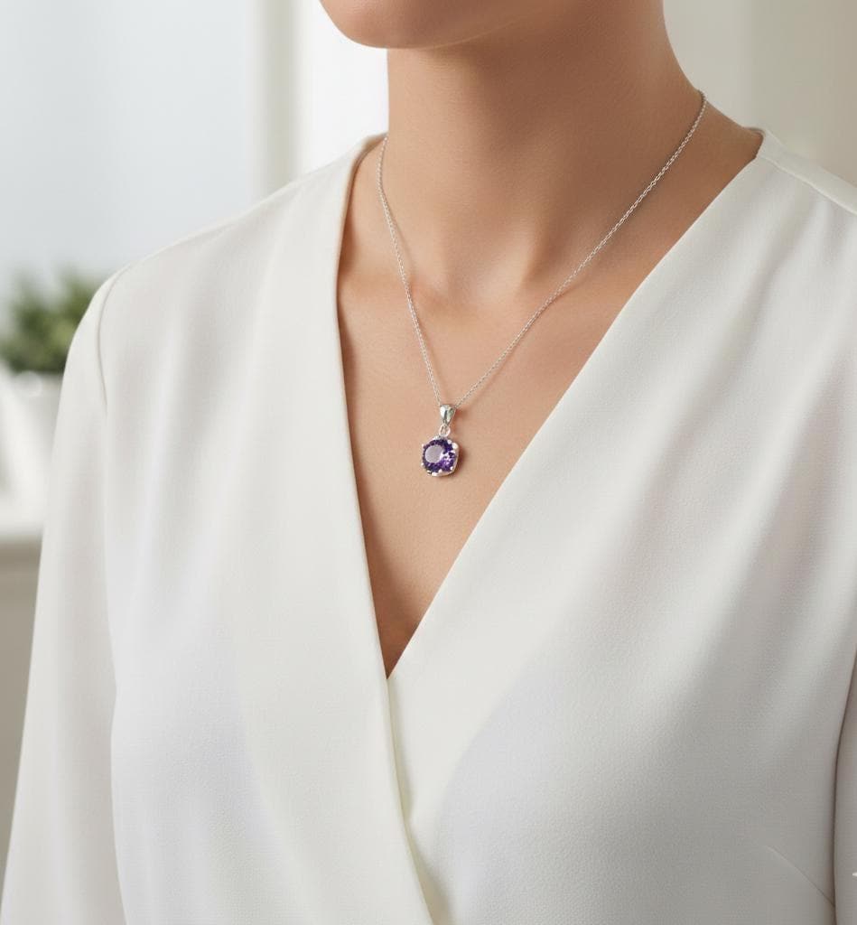 Amethyst Floral Pendant Necklace - Birthstone Jewelry for February Birthdays -
