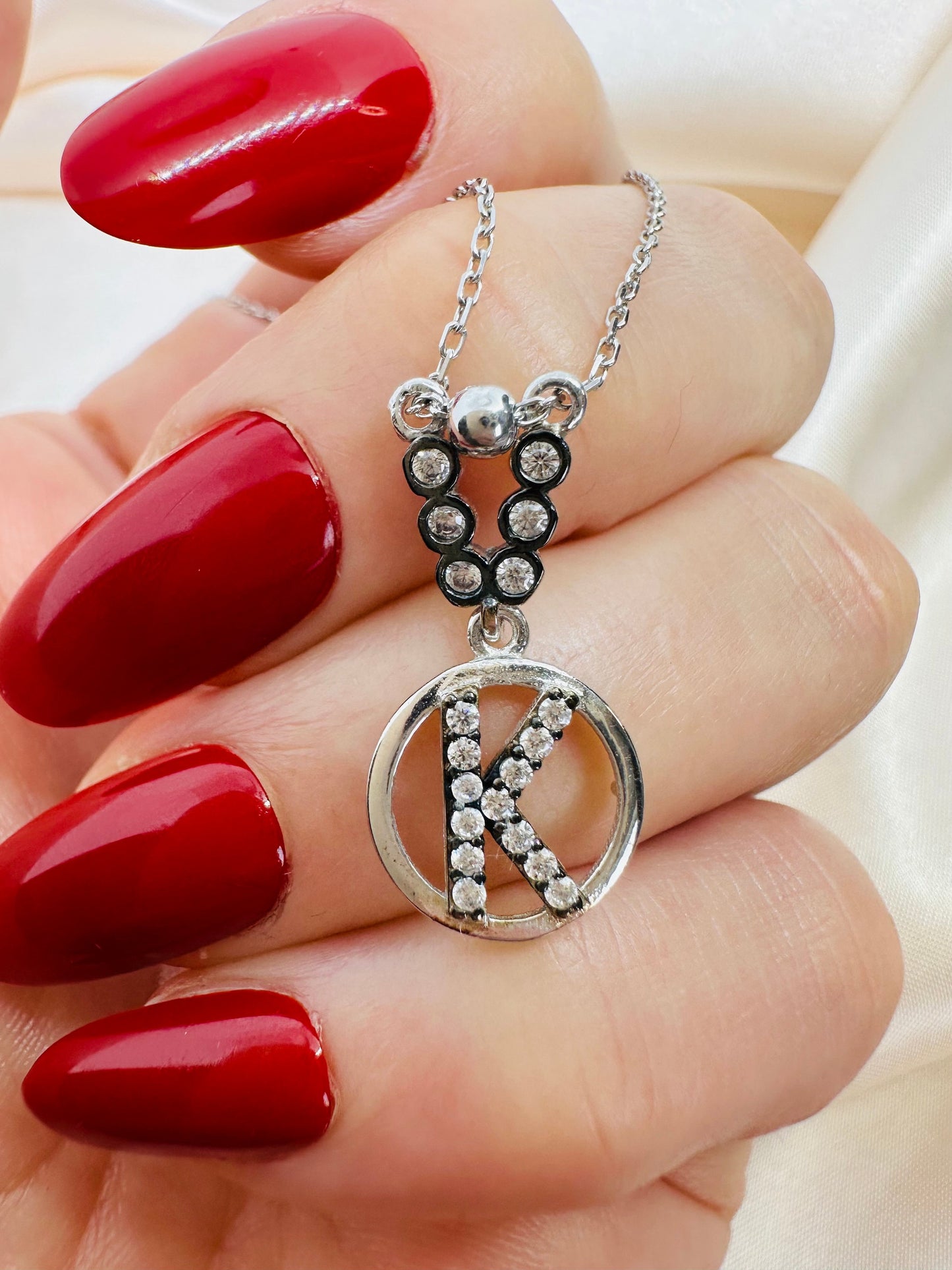Custom K Initial Necklace - Sterling Silver with Zircon Letter Charm
