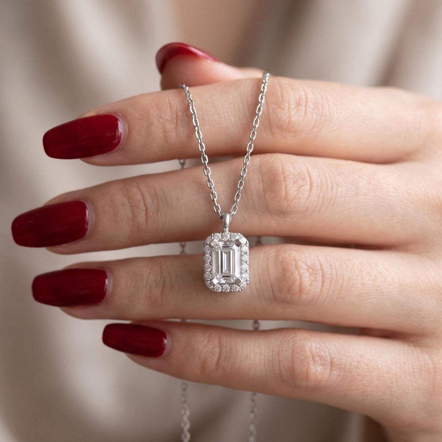 Baguette Zircon Necklace – Dainty 925 Sterling Silver Pendant Jewelry - Gift for Her