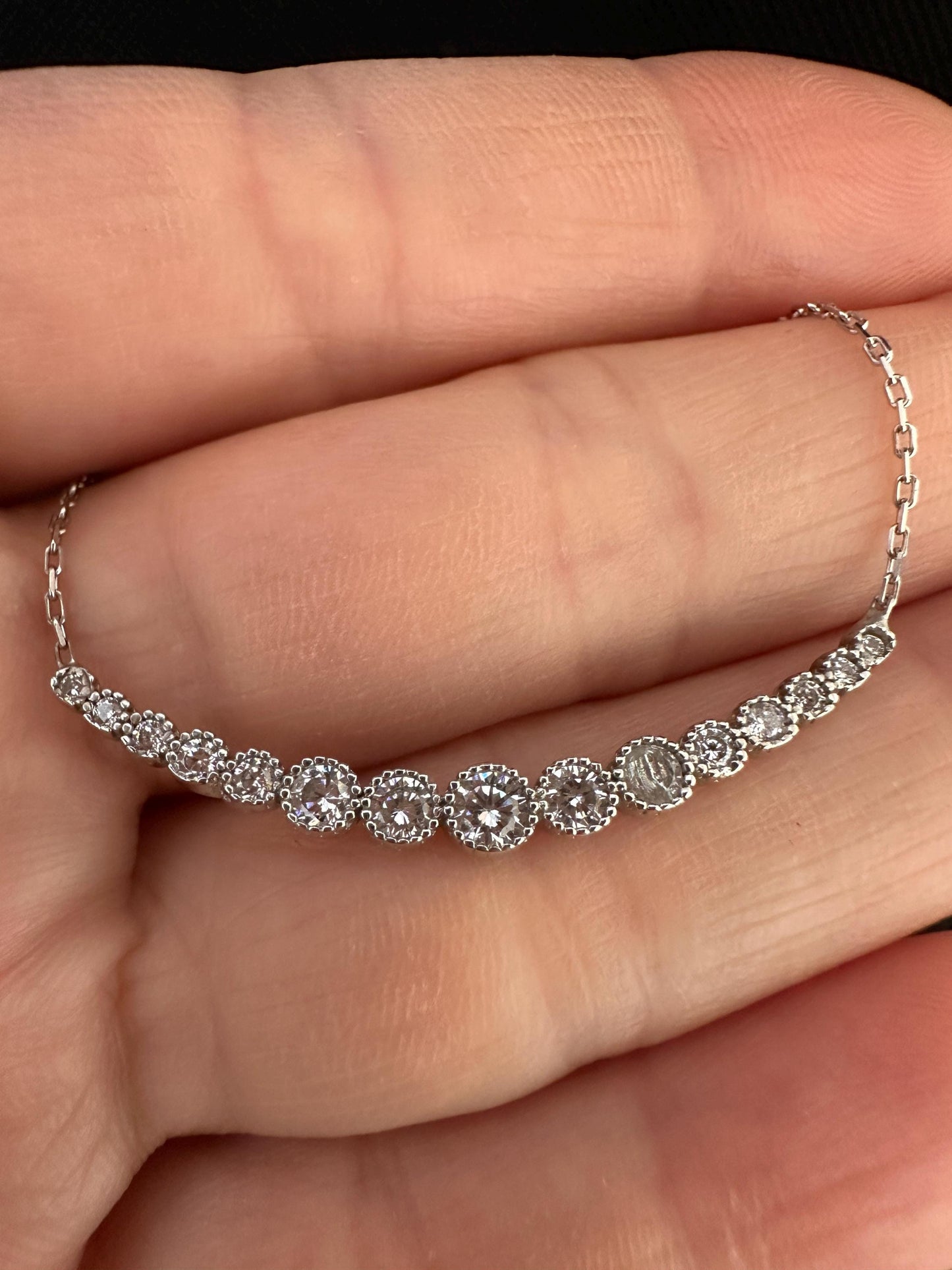 Dainty Zircon Sterling Silver Necklace - Waterway Pendant -Gift For Her