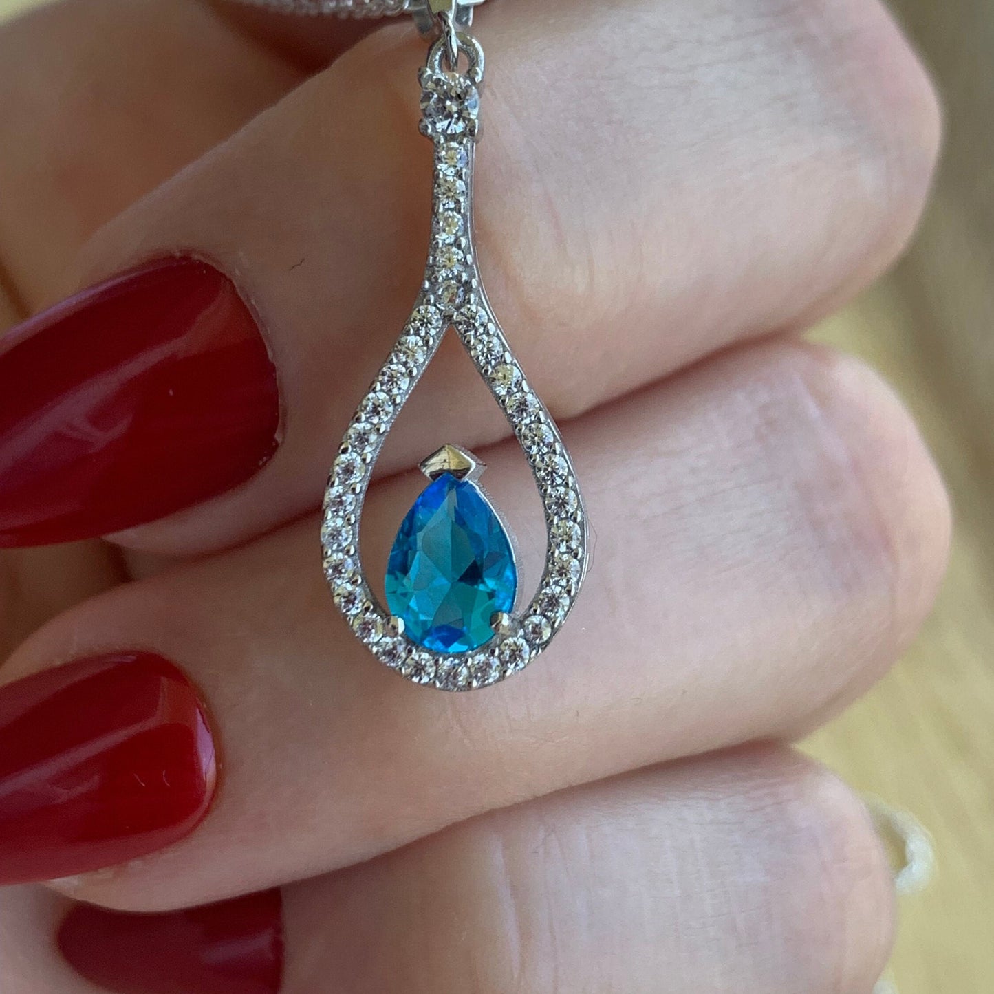 Aquamarine Sterling Silver Necklace-March Birthstone Pendant