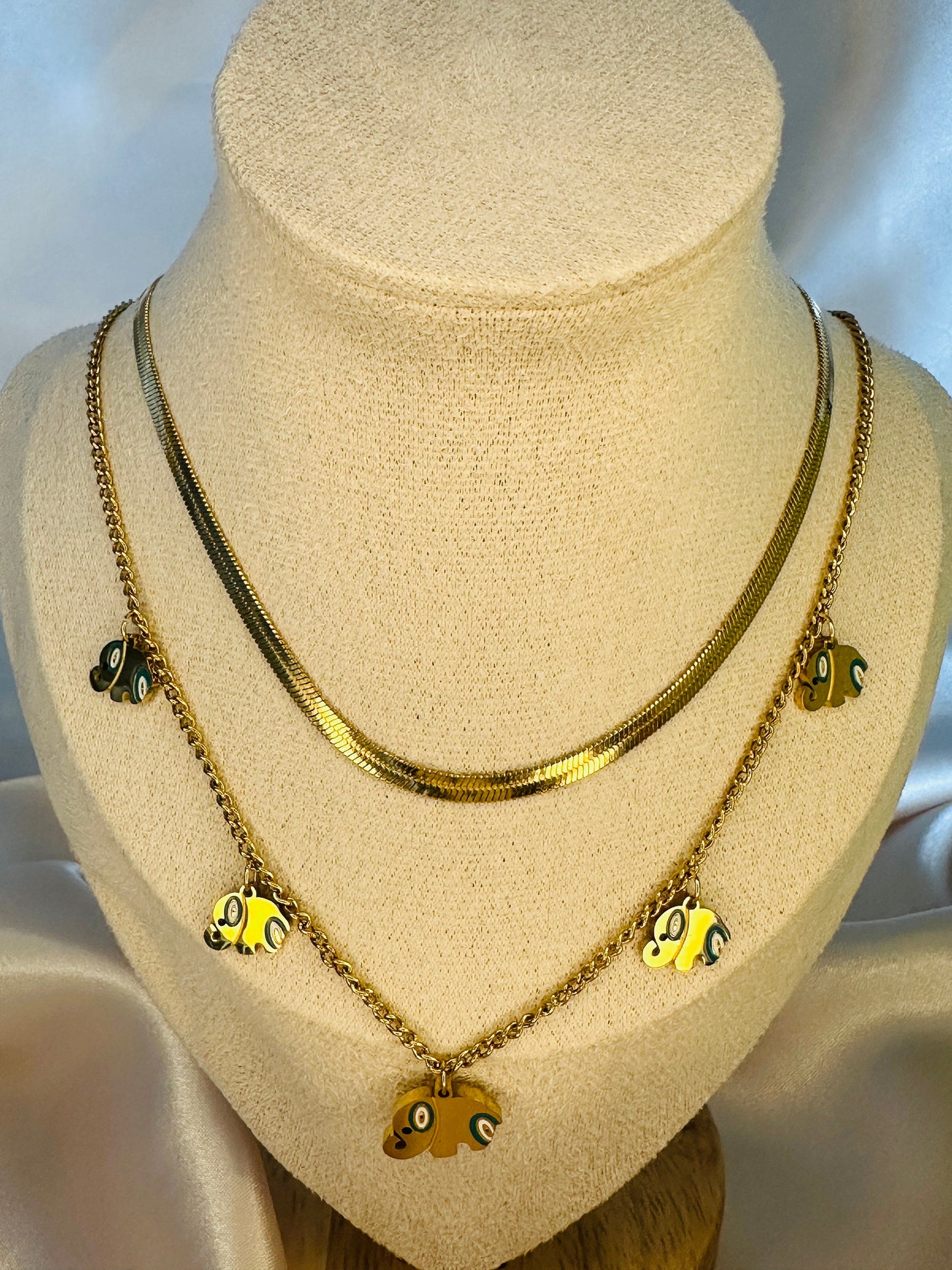 Gold Elephant Charm Necklace: Stainless Steel Animal Pendant
