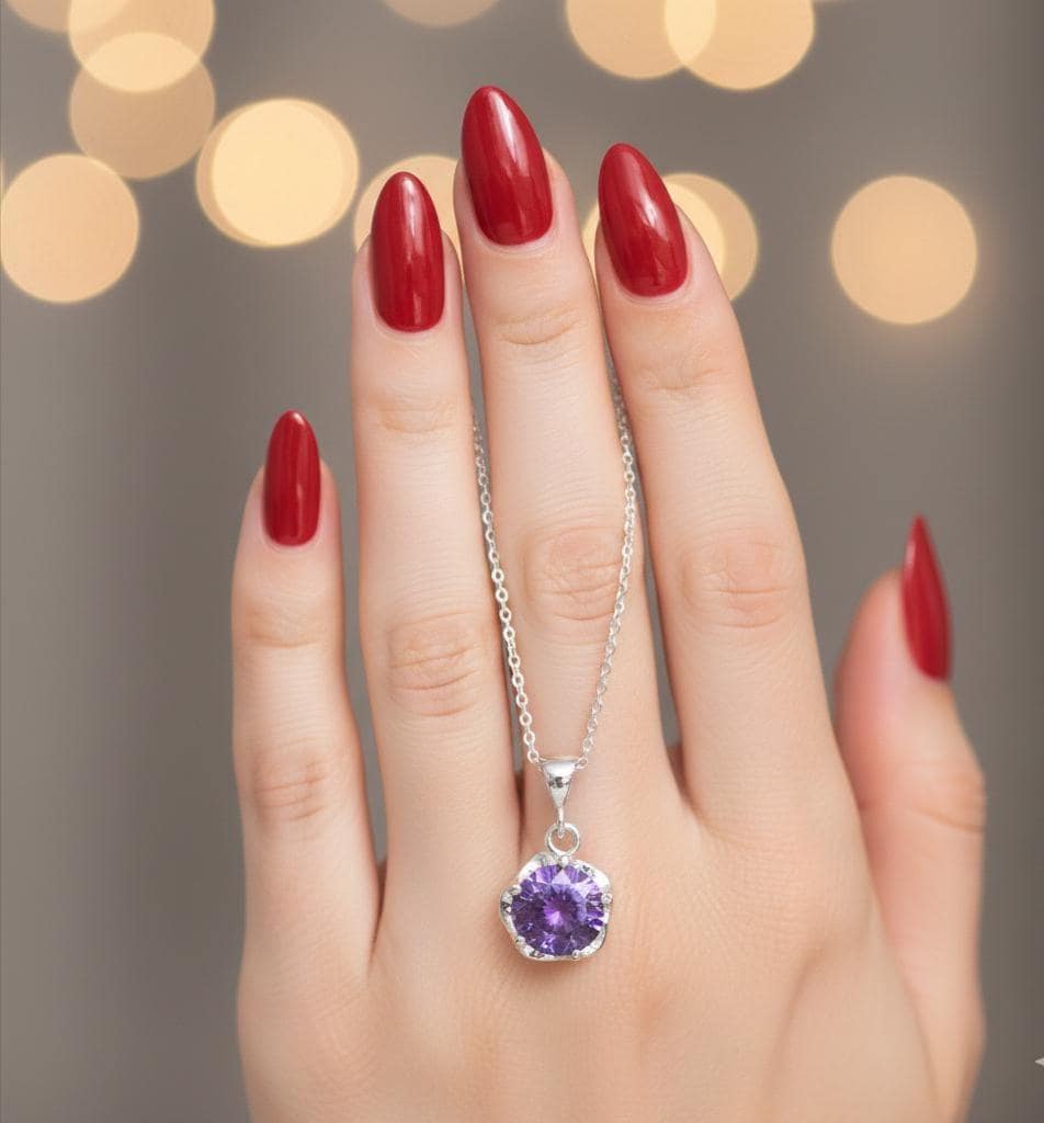 Amethyst Floral Pendant Necklace - Birthstone Jewelry for February Birthdays -