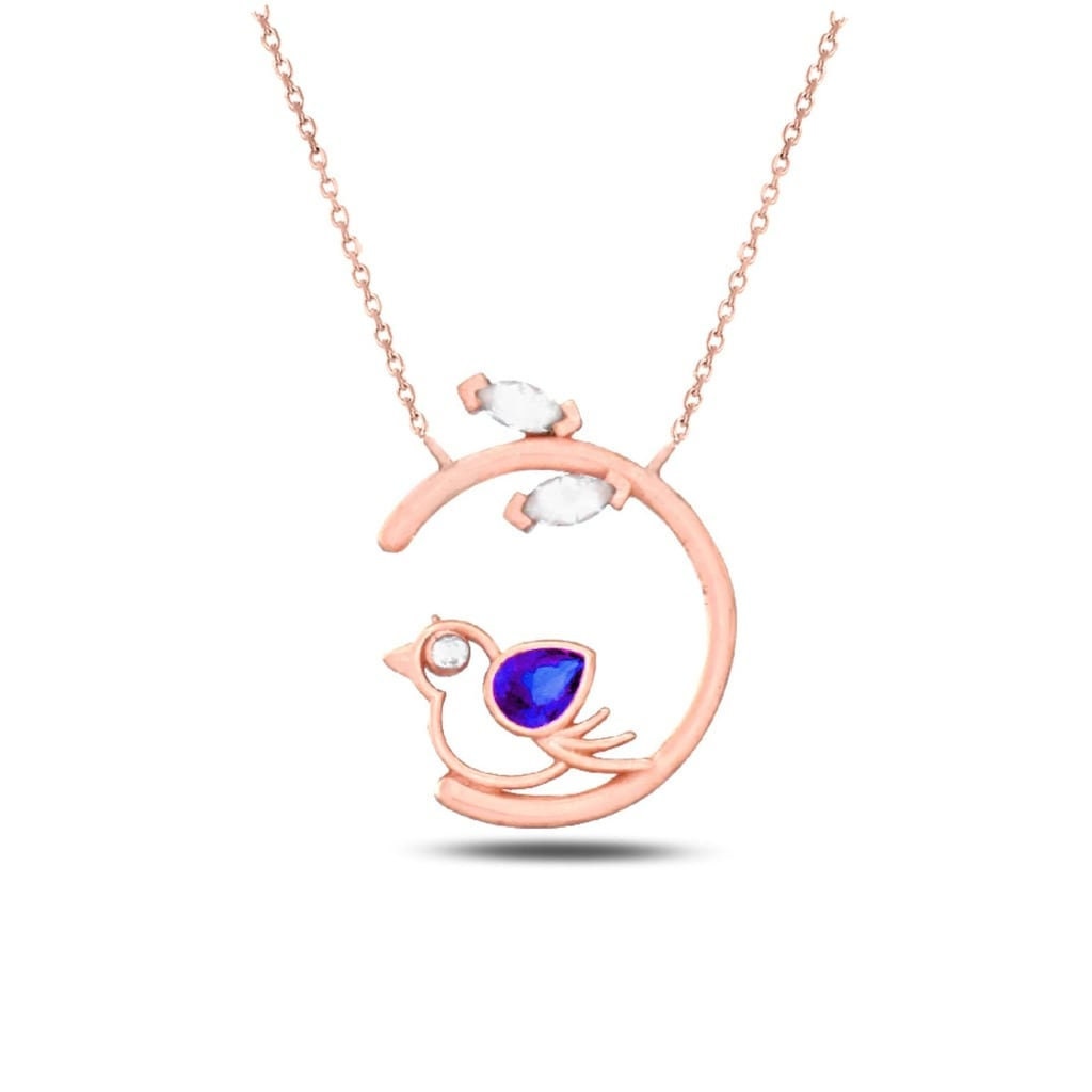 Sapphire Bird Necklace - Rose Gold Vermeil - September Birthstone - Valentine’s Day Gift for Her