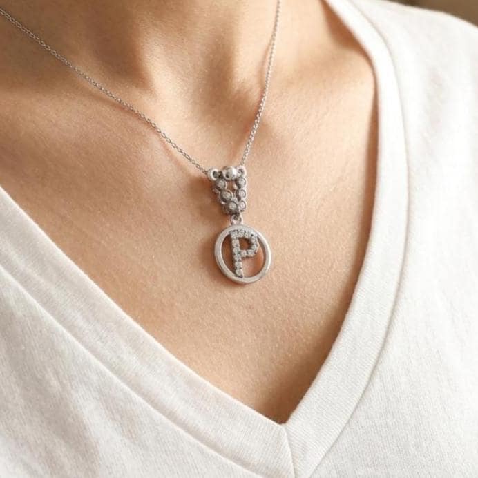 Sterling Silver P Letter Necklace - Custom Zircon Initial Jewelry for Her