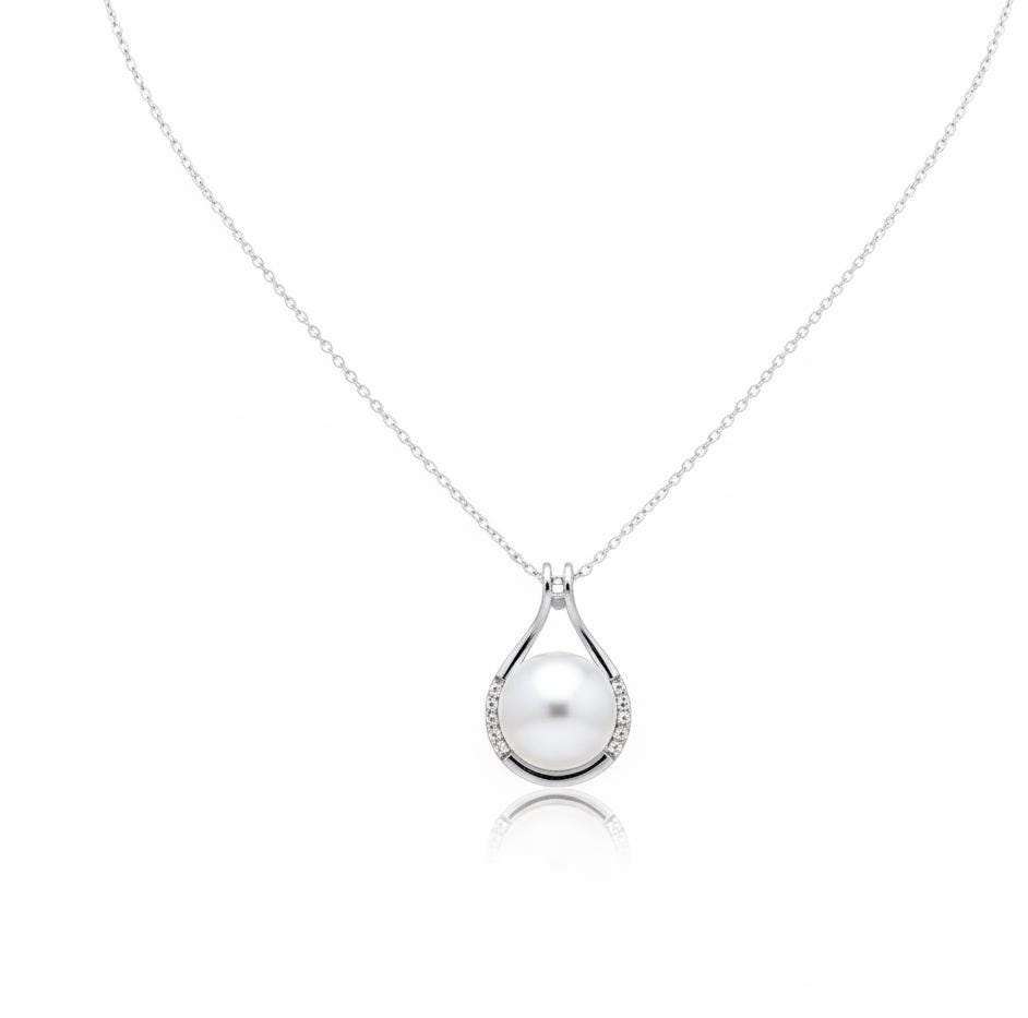 White Pearl in Sterling Silver Circle Charm -Dainty