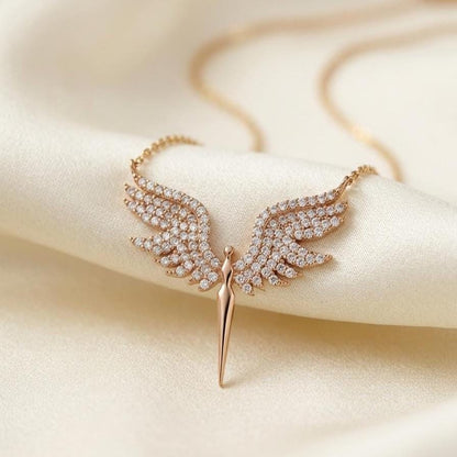 Archangel Wings Necklace in Rose Gold Vermeil - Sterling Silver St. Michael Charm