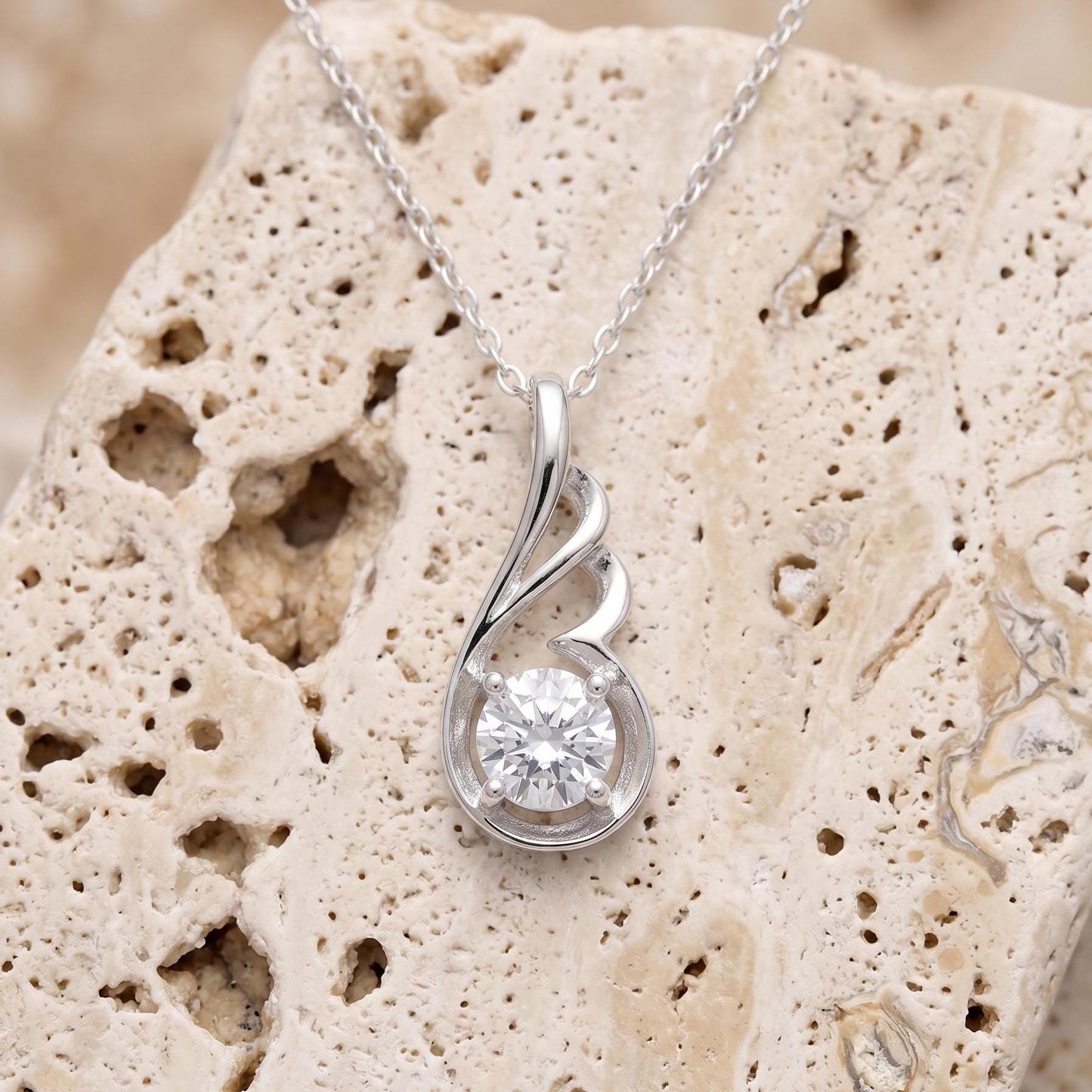 Angel Wing Necklace in Sterling Silver - April Birthstone Necklace -Gift For Her