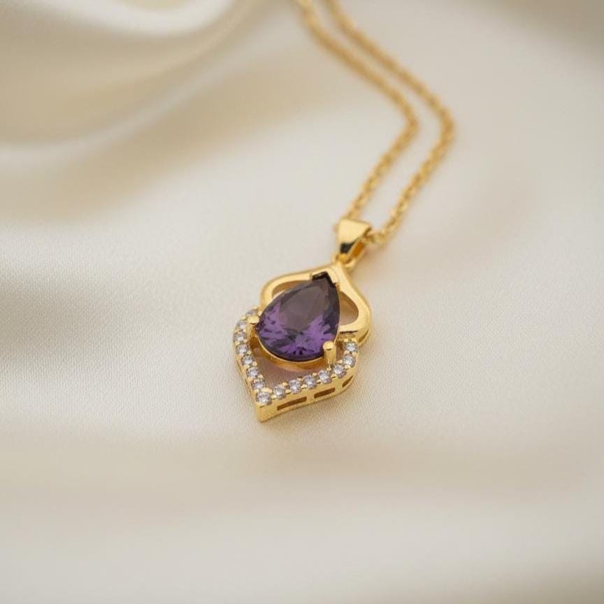 Gold Vermeil Amethyst Pendant Necklace -February Birthstone -