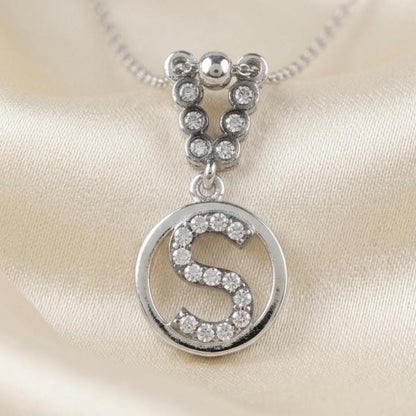 Custom Sterling Silver S Initial Necklace | Zircon Letter Pendant