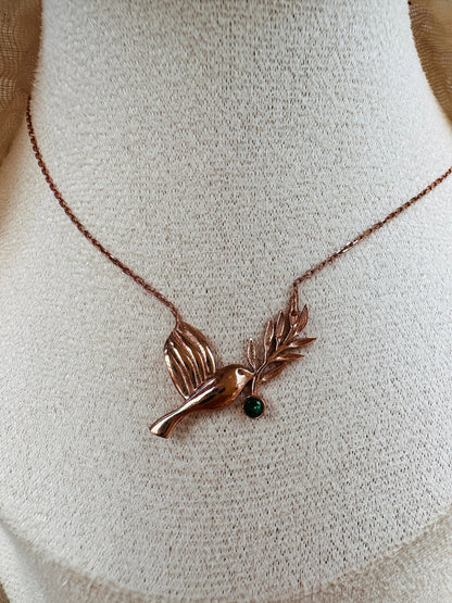 Charming Emerald Bird Necklace in Rose Gold Vermeil Jewelry - Perfect