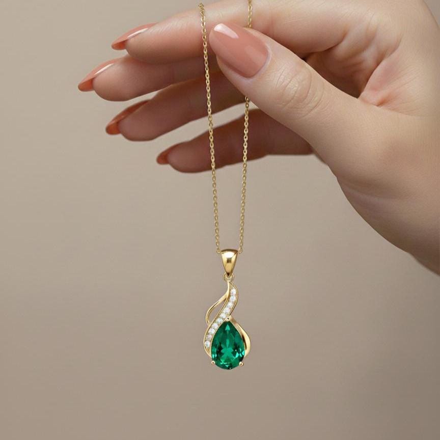Emerald Teardrop Necklace – Gold Vermeil May Birthstone