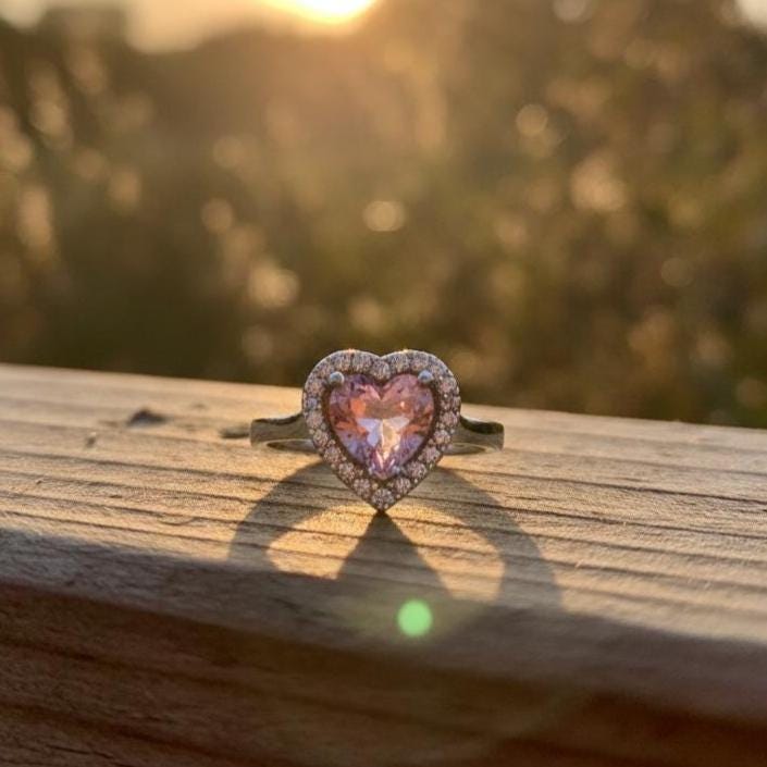 Sterling Silver Heart Ring with Pink Tourmaline - Birthstone Jewelry