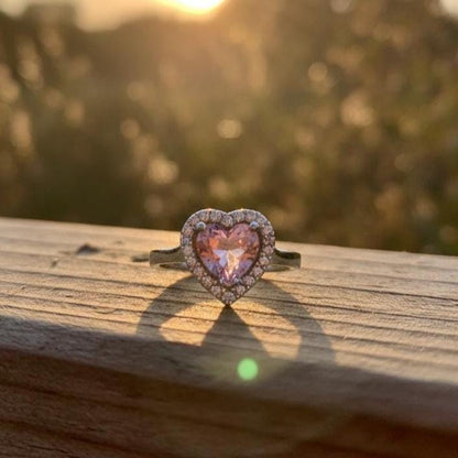 Sterling Silver Heart Ring with Pink Tourmaline - Birthstone Jewelry
