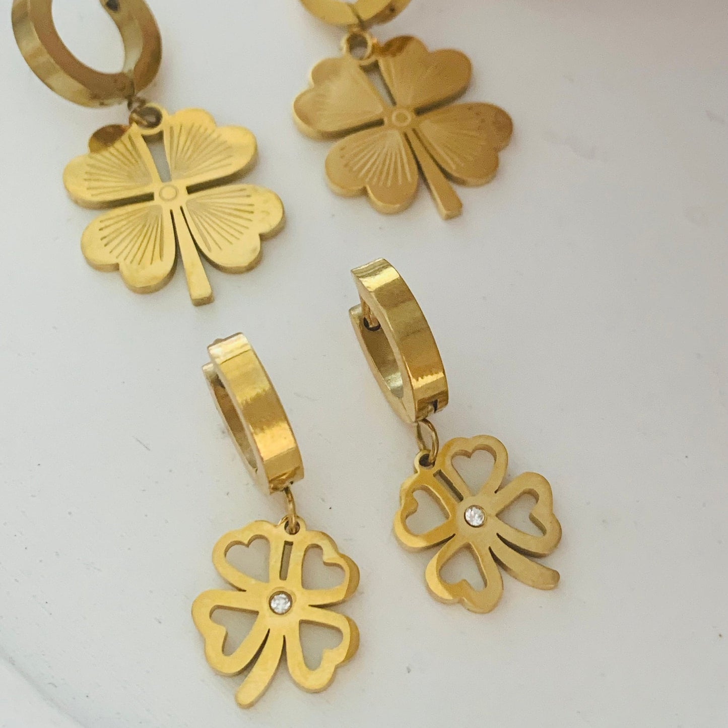 Gold Clover Earrings: 18K Plated Stainless Steel, Lucky Charm