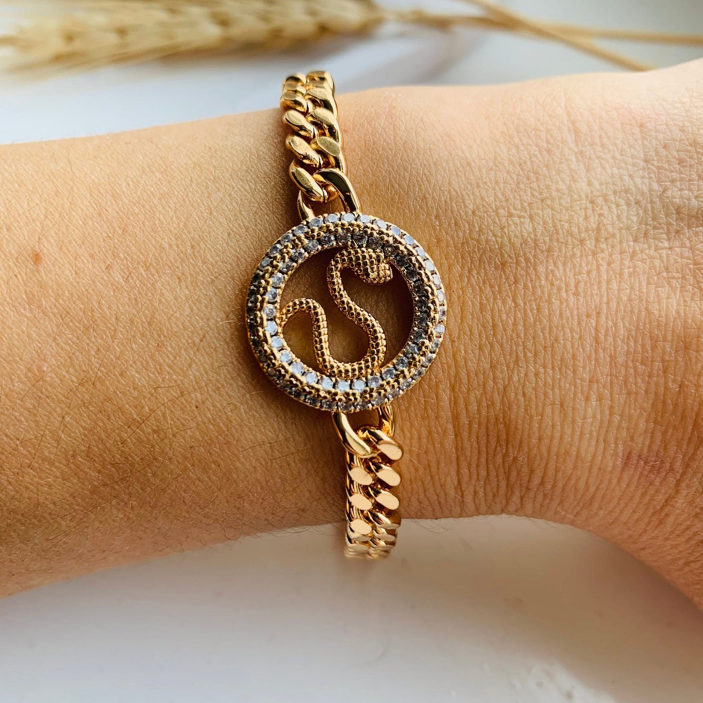 Gold Snake Bracelet: Brass Serpentia Chain Bracelet