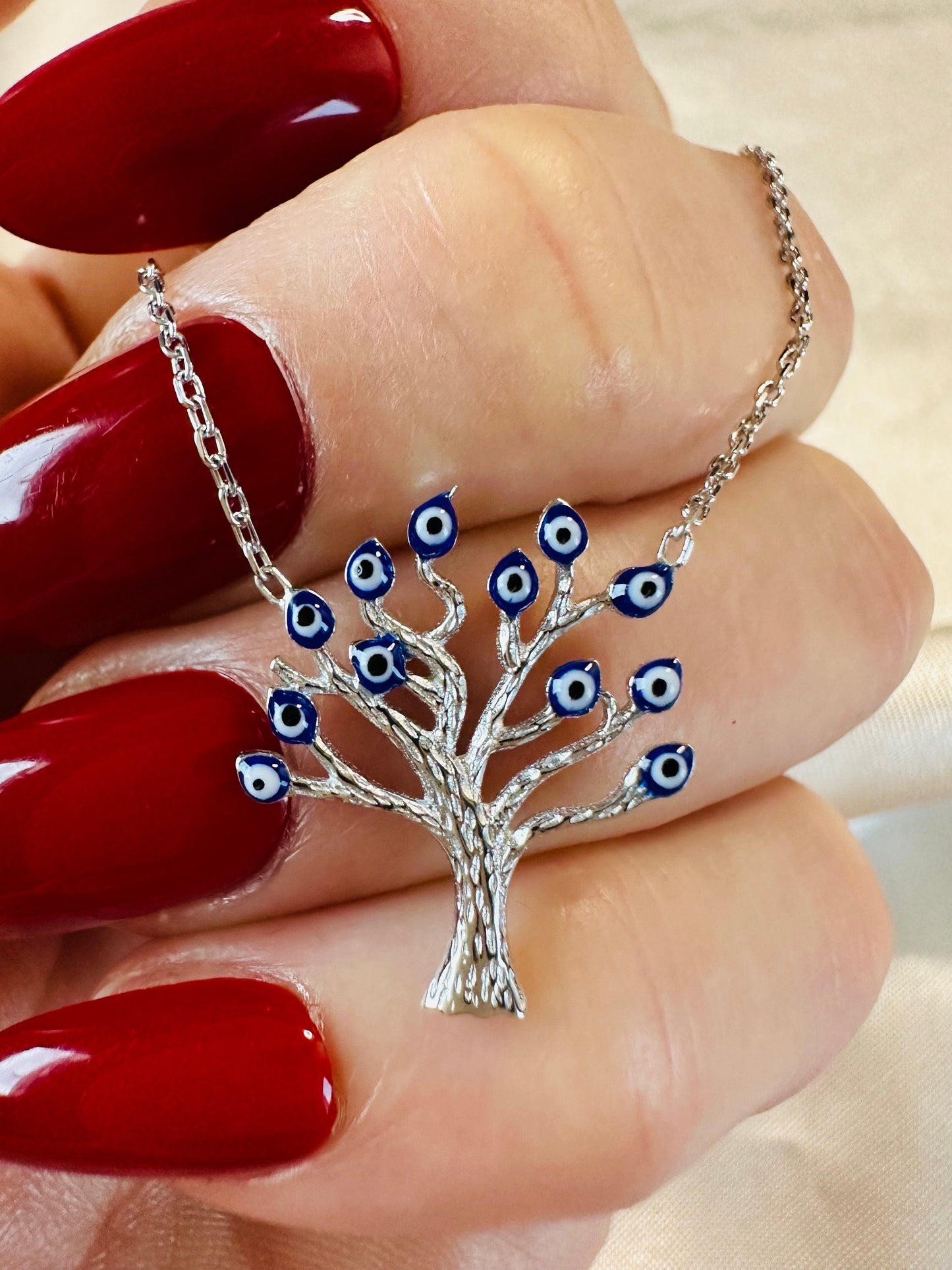 Evil Eye Tree of Life Necklace -925 Sterling Silver