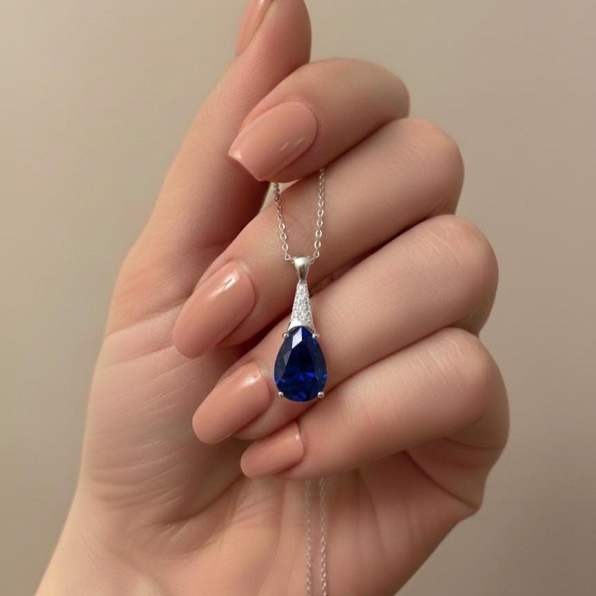 Sapphire Necklace in Sterling Silver- September Birthstone Jewelry
