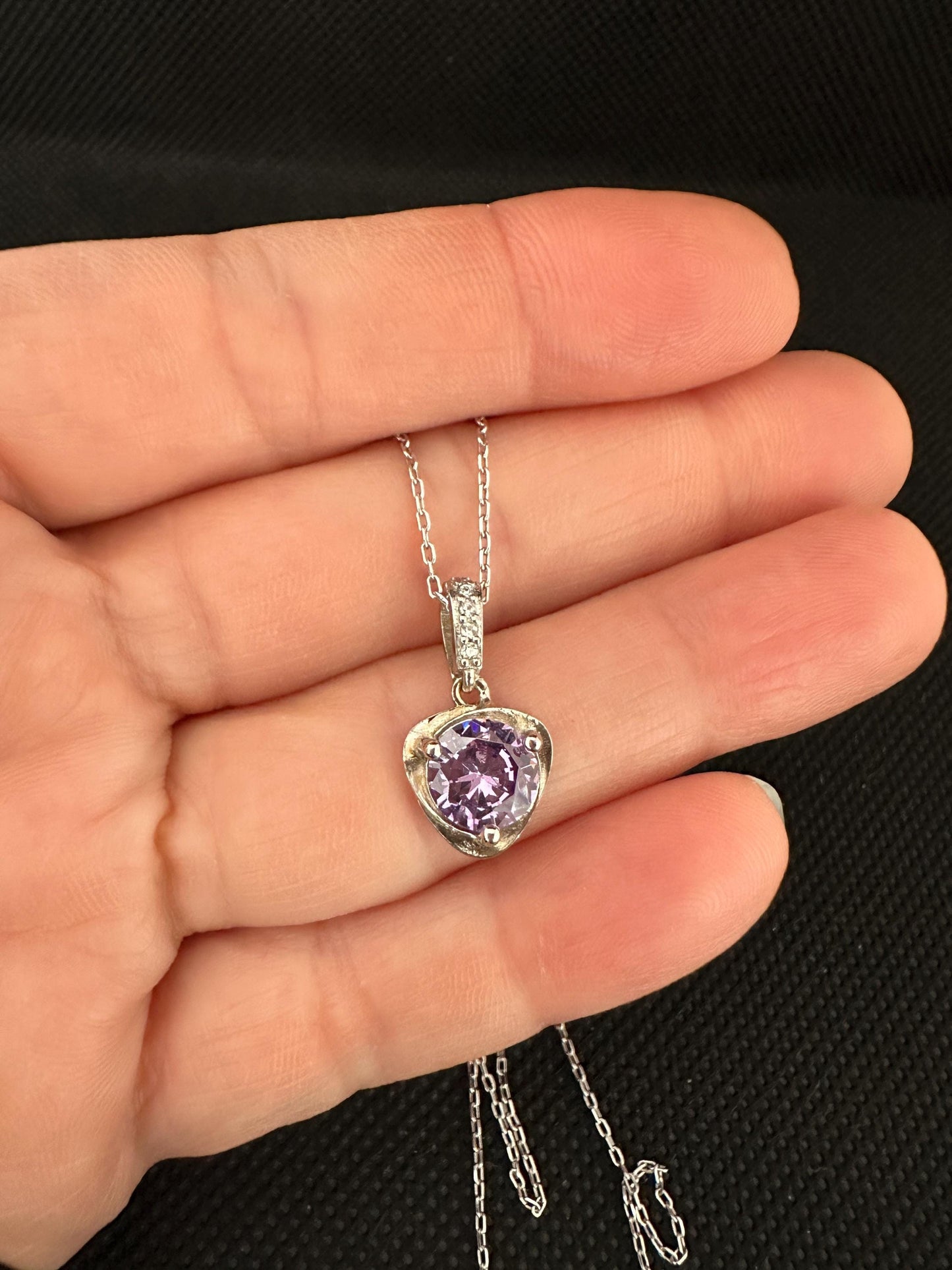 Amethyst Heart Necklace - Sterling Silver Minimalist February Birthstone Jewelry