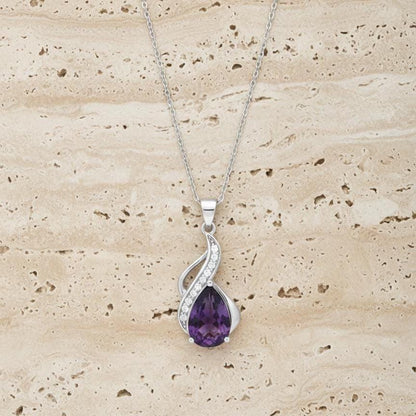 Amethyst Teardrop Necklace – February Birthstone in Sterling Silver