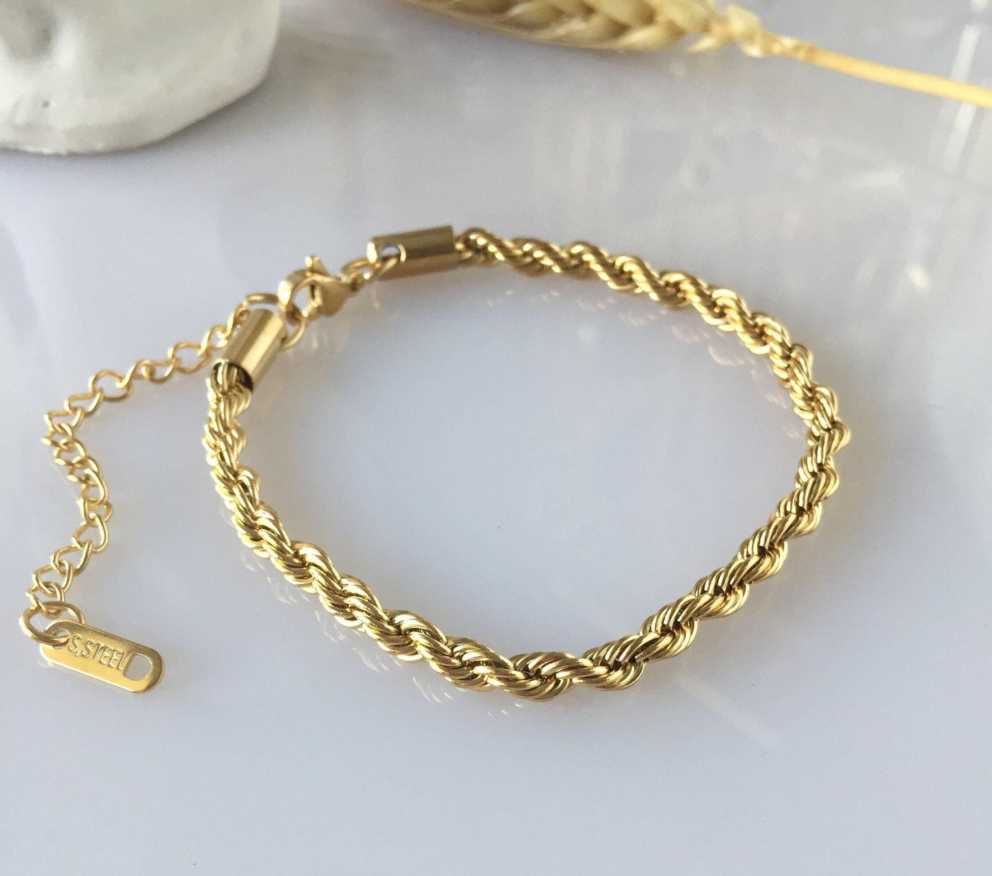 Gold Rope Chain Bracelet: 18k PVD Stainless Steel